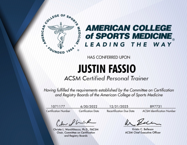 ACSM Certification Certificate